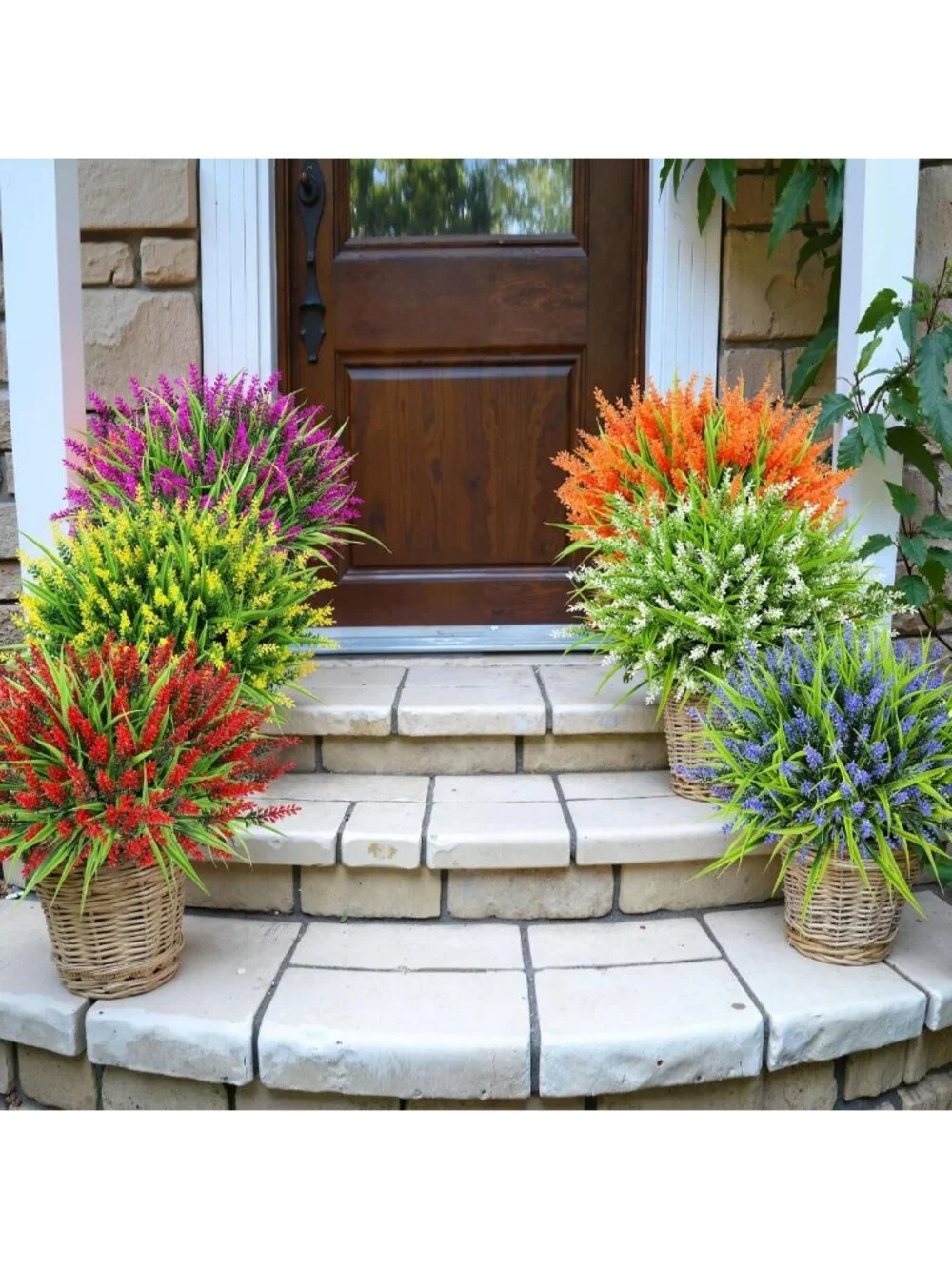 24 Pcs UV Resistant Artificial Lavender & Faux Grass for Home, Garden & Office
